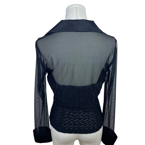 Connected Apparel Womens Black Mesh Long Sleeve Button Down Blouse Size 8 - Picture 3 of 6
